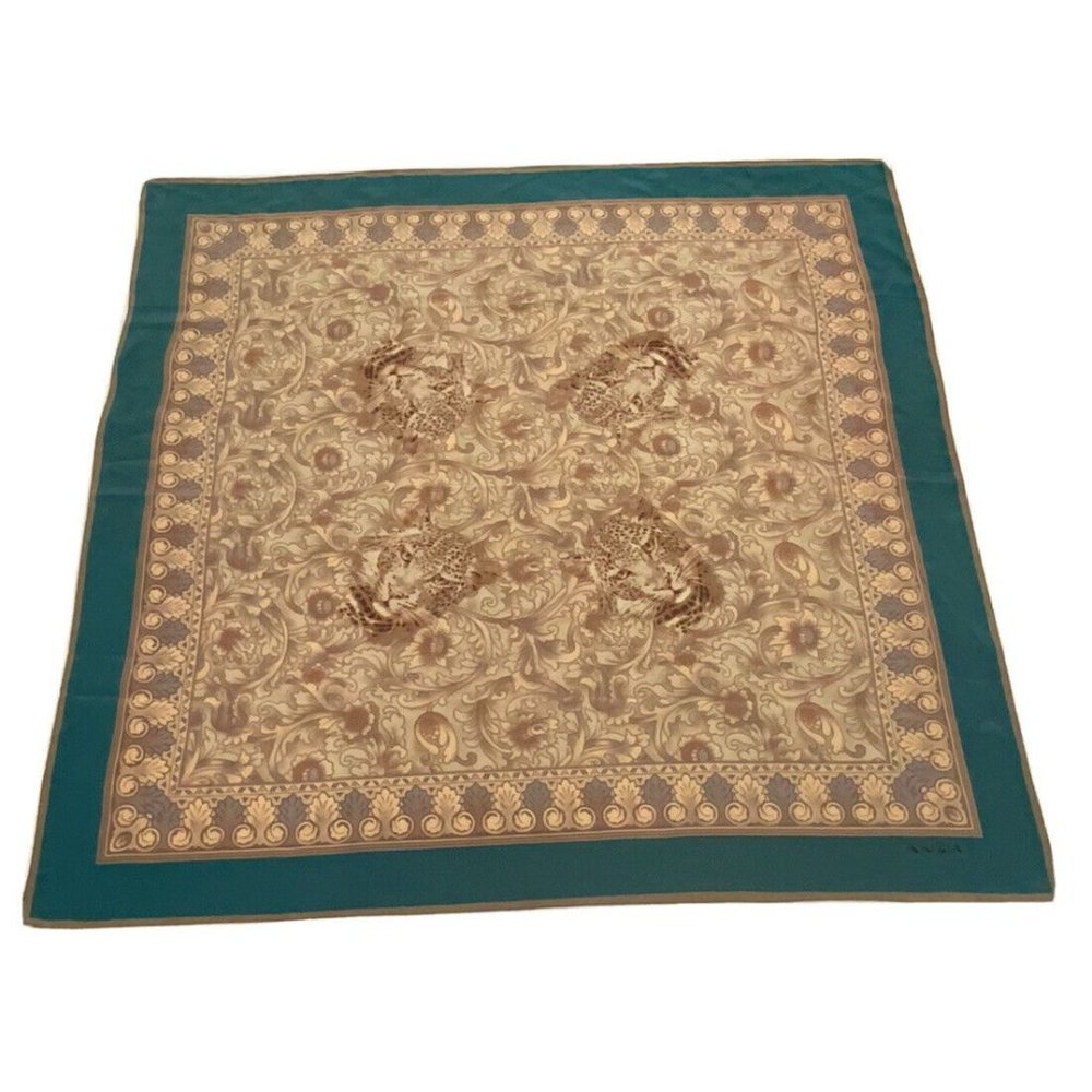 KRIZIA Green Tiger Silk Scarf 35”/ 32" EC
